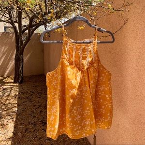 Maeve Martell Floral Mesh Ruffle Halter Tank